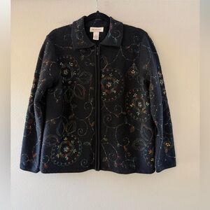 Bechamel Black Embroidered/Beaded Women's Cardigan 100% Wool